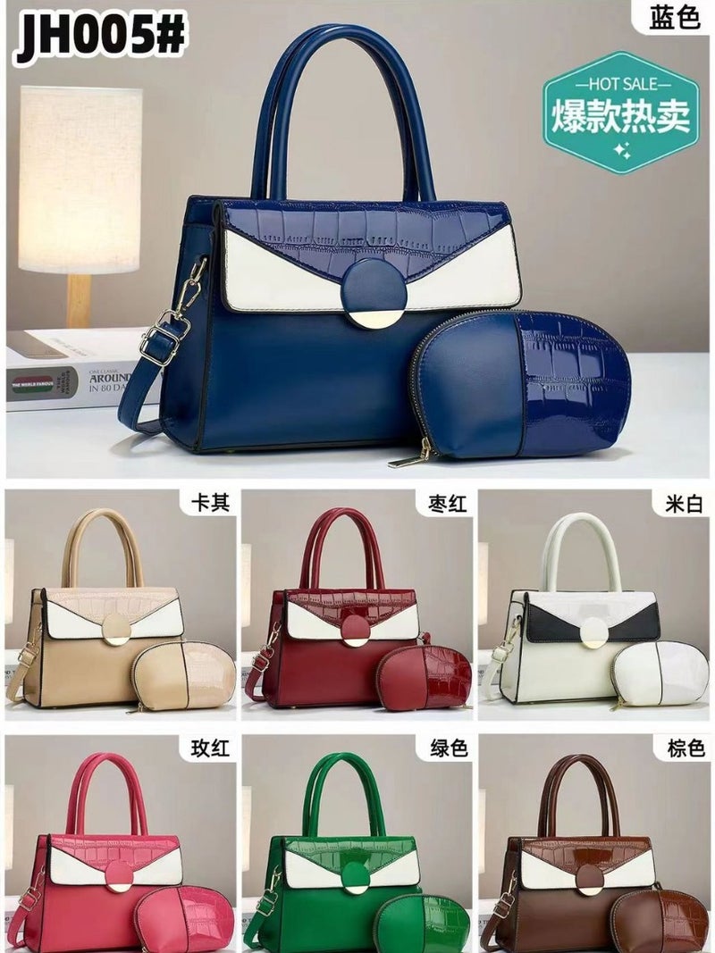New Fashion 2023 Stitching Contrast Color Korean Style Large Capacity Mother And Child Bag Textured Shoulder Crossbody Portable Women'S Bag - Image 2