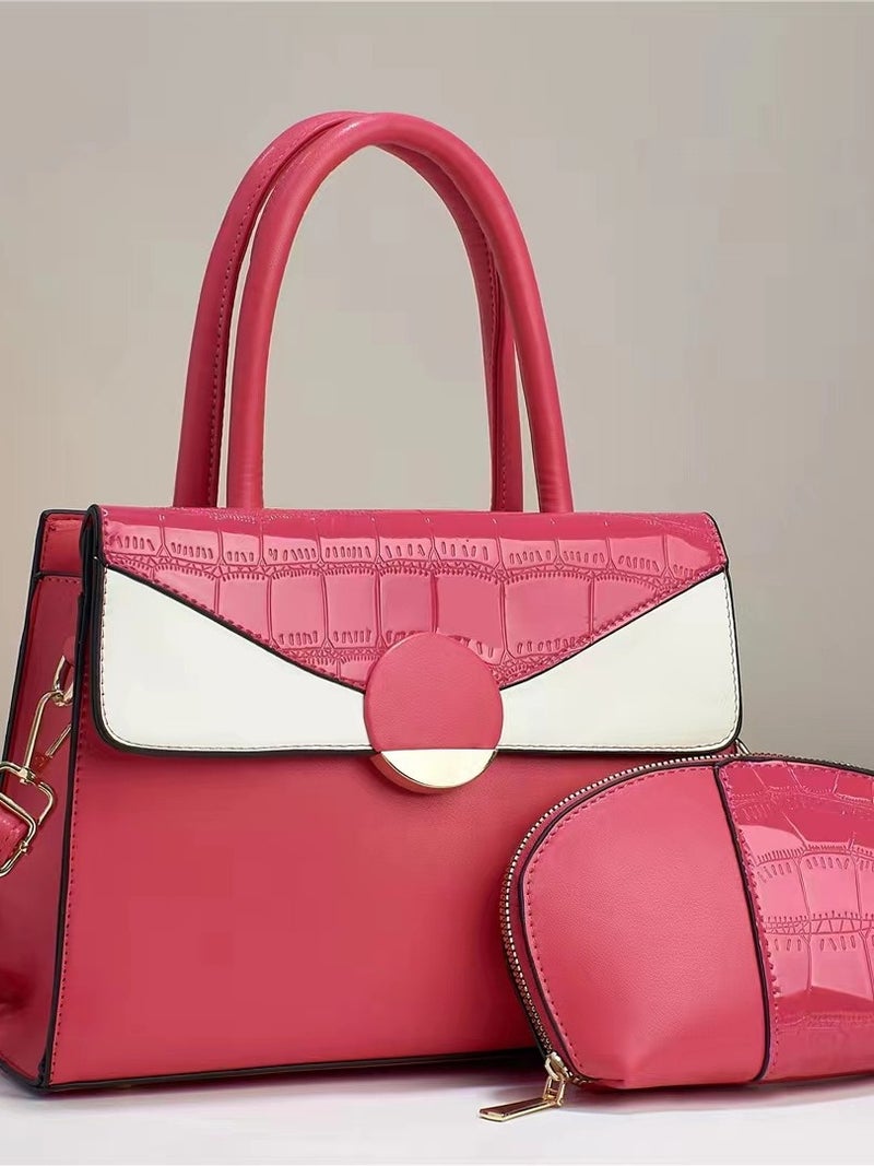 New Fashion 2023 Stitching Contrast Color Korean Style Large Capacity Mother And Child Bag Textured Shoulder Crossbody Portable Women'S Bag - Image 5