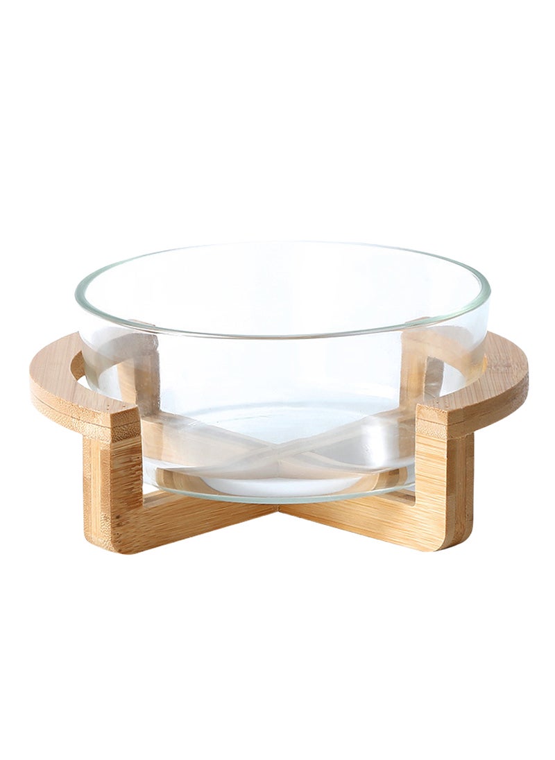 EzzySo Glass Salad Bowl with Wooden Rack Cereal Bowl Mixing Bowl Fruit Snack Serving Plate Side Plate Bowl Microwave Suitable for Appetizers Salads Candy Fruits  - Image 1