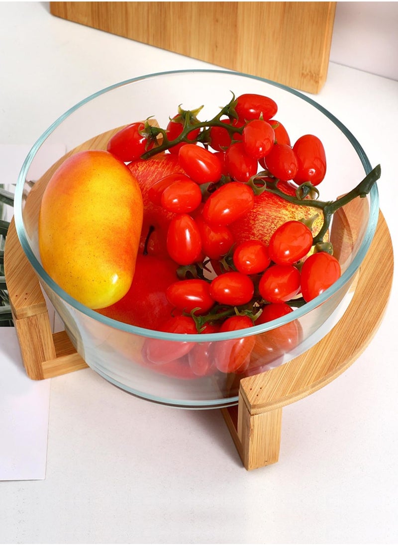 EzzySo Glass Salad Bowl with Wooden Rack Cereal Bowl Mixing Bowl Fruit Snack Serving Plate Side Plate Bowl Microwave Suitable for Appetizers Salads Candy Fruits  - Image 3
