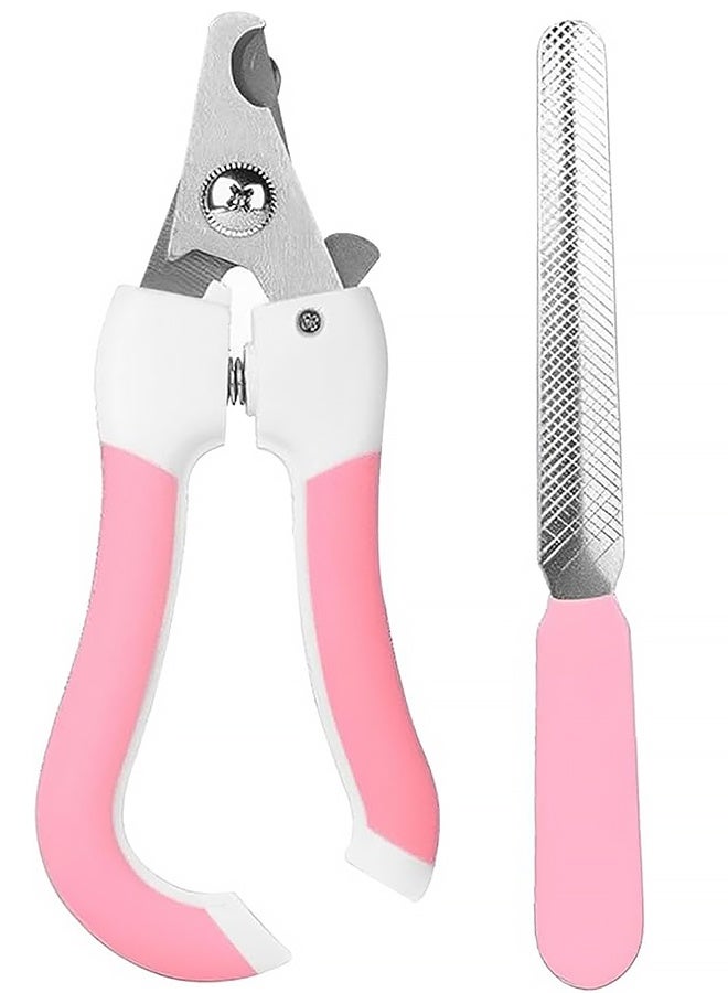 مقص أظافر القطط من قطعتين للمبتدئين والمصففين - مقص أظافر متين للحيوانات الأليفة - لوازم مع واقي أمان، لتجنب الإفراط في القطع - أداة تزيين للحيوانات الصغيرة والكلاب الصغيرة والقطط والأرانب والطيور والقطط الصغيرة (وردي) - Image 1