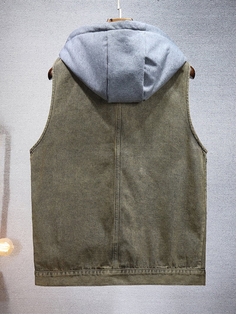 2025 New Trendy Men's and Women's Waistcoat Vest Four Seasons Loose Fashion Detachable Hooded Denim Vest Men's Vest - Image 5