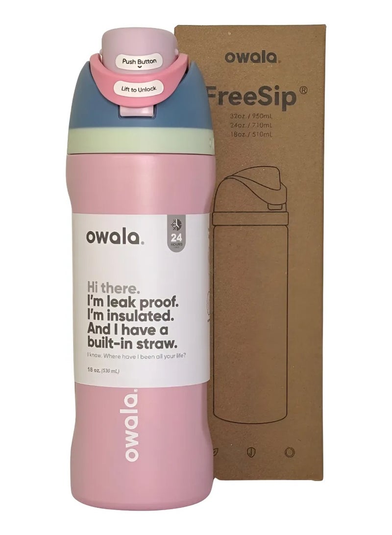 زجاجة مياه معزولة من الفولاذ المقاوم للصدأ من أوالا فري سيب مع شفاطة، مانعة للتسرب وخالية من مادة BPA، سعة 27 أونصة، قطعة واحدة (لون وردي فاتح) - Image 1