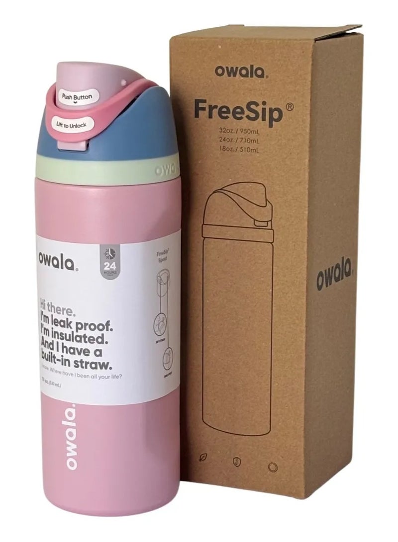 زجاجة مياه معزولة من الفولاذ المقاوم للصدأ من أوالا فري سيب مع شفاطة، مانعة للتسرب وخالية من مادة BPA، سعة 27 أونصة، قطعة واحدة (لون وردي فاتح) - Image 2