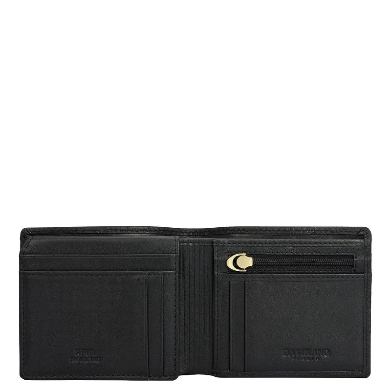 Da Milano Da Milano Men's Ostrich-Grain Leather Bifold Wallet - Black (MW-10772)