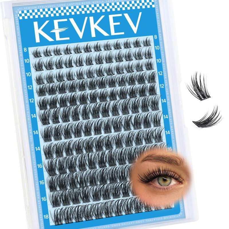 KevKev مجموعة رموش KEVKEV 144 قطعة - رموش طبيعية رفيعة ومختلطة الطول سهلة التطبيق في المنزل (غائم، 8-18 مزيج) - Image 1