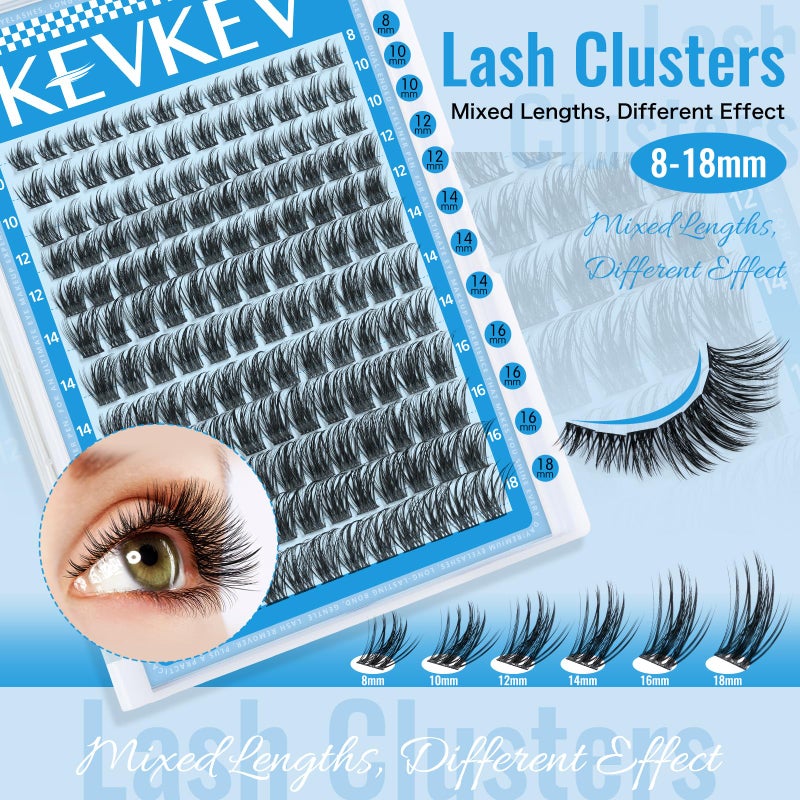 KevKev مجموعة رموش KEVKEV 144 قطعة - رموش طبيعية رفيعة ومختلطة الطول سهلة التطبيق في المنزل (غائم، 8-18 مزيج) - Image 2