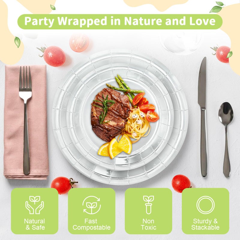 LANLISA 50 Silver Paper Plates Disposable Set Includes 25-9" & 25-7" Disposable Birthday Cake Dessert Paper Plates For Party Supplies - Image 3