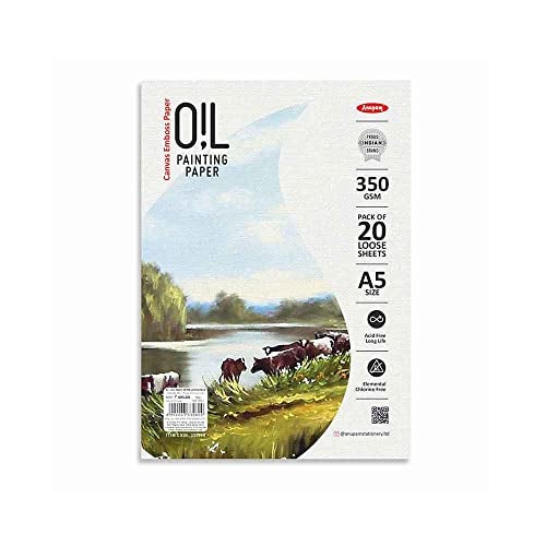 Anupam Oil Painting Paper - Canvas Embossed Paper - Acid Free -Canvas Textured Paper - A5 Size - 350 GSM - 20 Sheets - Image 1
