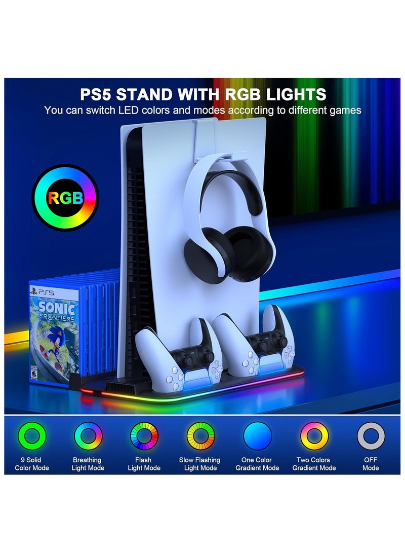 حامل تبريد لجهاز بلاي ستيشن 5/سليم/برو، مزود بإضاءة RGB، وشاحن مزدوج لوحدة التحكم، ومروحة تبريد بثلاث مستويات، وحامل لسماعات الرأس، و15 منفذًا للألعاب. - Image 3