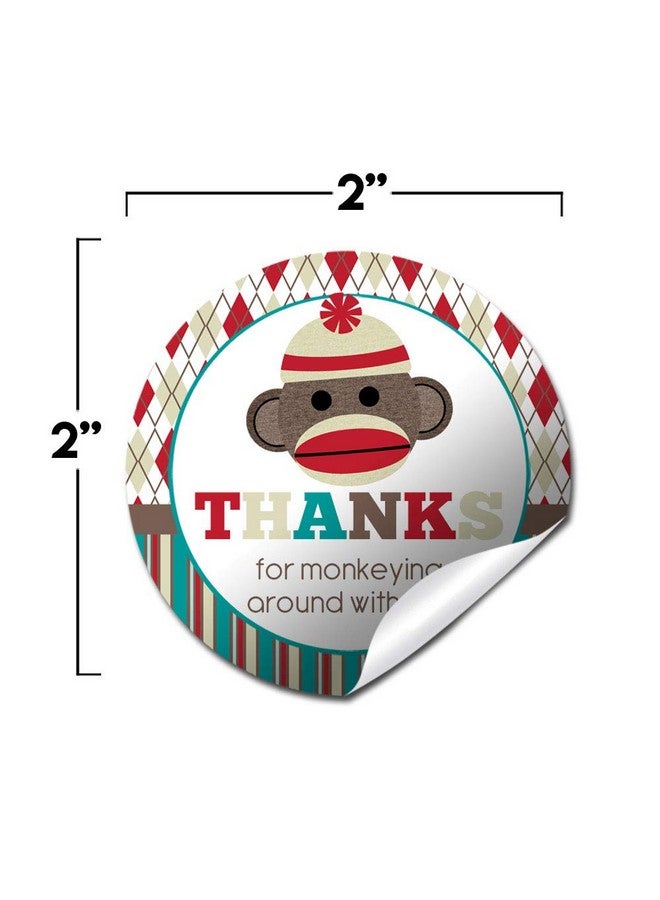 Amanda Creation Sock Monkey Birthday Thank You Sticker Labels For Kids 40 2" Party Circle Stickers By Amandacreation Great For Party Favors Envelope Seals & Goodie Bags - Image 3