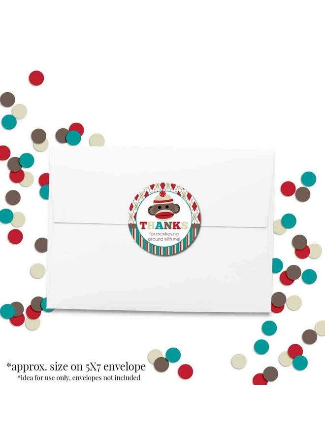 Amanda Creation Sock Monkey Birthday Thank You Sticker Labels For Kids 40 2" Party Circle Stickers By Amandacreation Great For Party Favors Envelope Seals & Goodie Bags - Image 5
