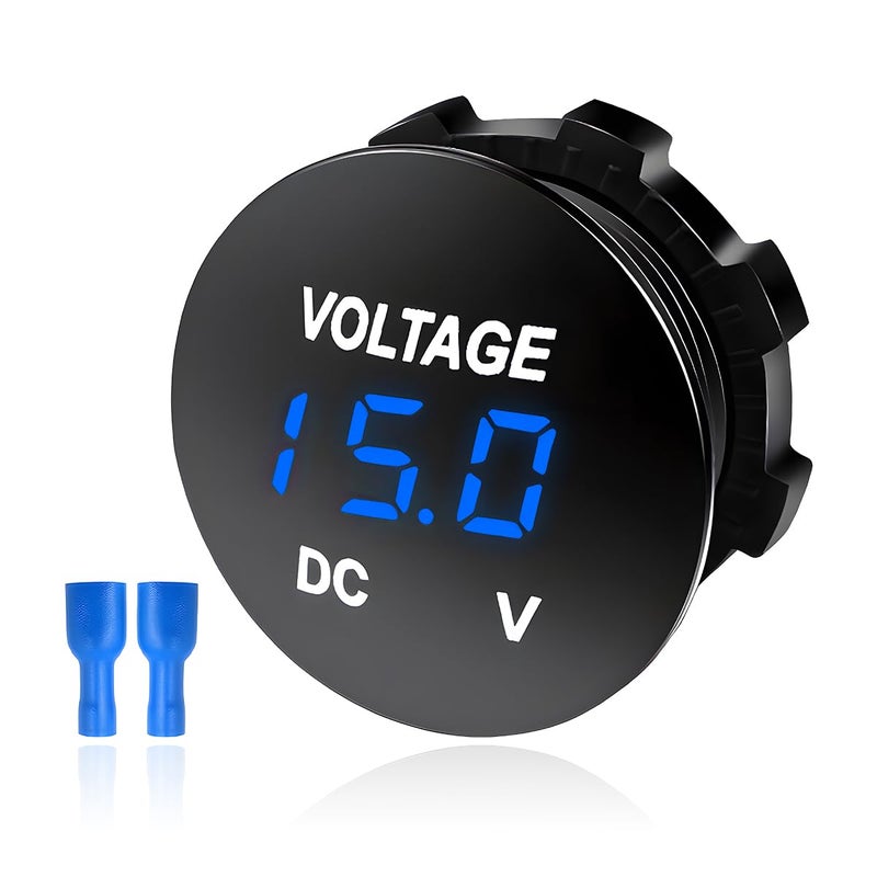 FSTURIOS DC 12V 24 V Voltmeter Gauge Car LED Digital Display Round Panel Voltage Gauge Meter Waterproof Mini Volt Tester Battery Monitor Indicator for Car Truck Marine Boat Blue - Image 3
