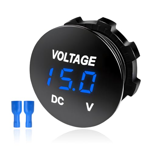 FSTURIOS DC 12V 24 V Voltmeter Gauge Car LED Digital Display Round Panel Voltage Gauge Meter Waterproof Mini Volt Tester Battery Monitor Indicator for Car Truck Marine Boat Blue - Image 1