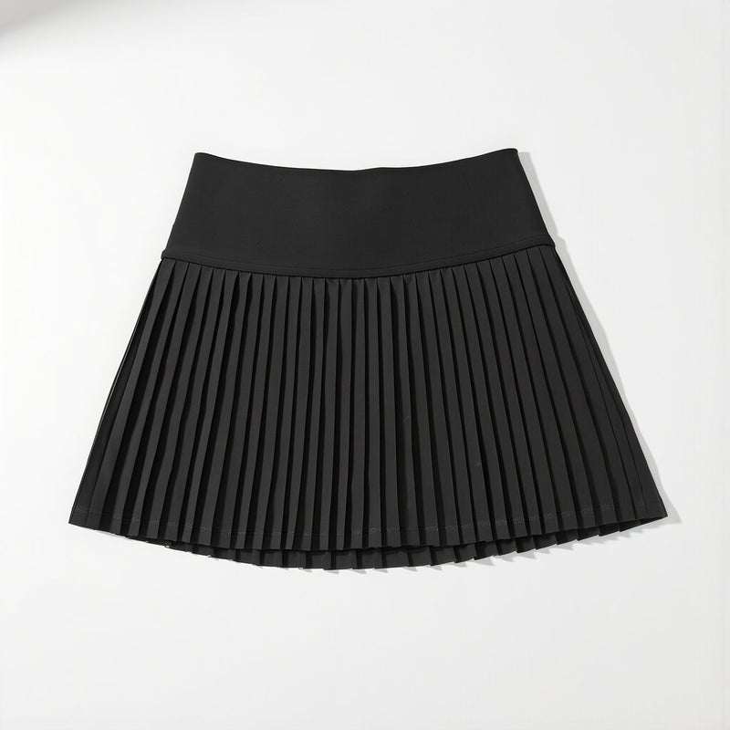 تنورة تنس للنساء مطوية خصر مرتفع مقاومة للاحتكاك سكورت رياضية مع شورت مدمج أسود أزرق - Image 4