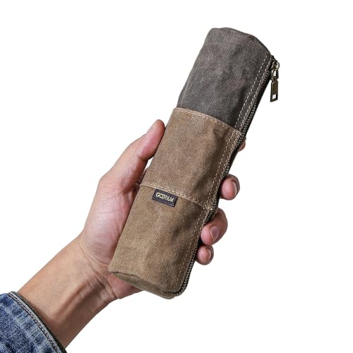Gootium Waxed Canvas Pencil Pouch - Vintage Zippered Stationery Organizer for Pens, Pencils, and Accessories Handmade Multi-Purpose Utility Case, Tan - Image 2