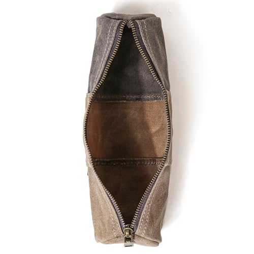 Gootium Waxed Canvas Pencil Pouch - Vintage Zippered Stationery Organizer for Pens, Pencils, and Accessories Handmade Multi-Purpose Utility Case, Tan - Image 5