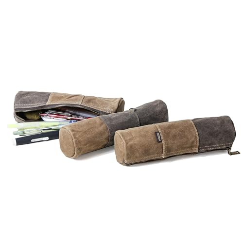 Gootium Waxed Canvas Pencil Pouch - Vintage Zippered Stationery Organizer for Pens, Pencils, and Accessories Handmade Multi-Purpose Utility Case, Tan - Image 4