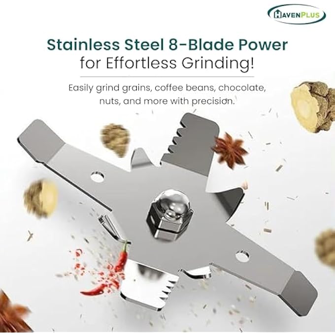 HavenPlus Electric Grinder Mini Electric Coffee Grinder Dry Spice Chopper 300W Stainless Steel Grinding For Herb Peanut Grains Beans Espresso Grinder - Image 3