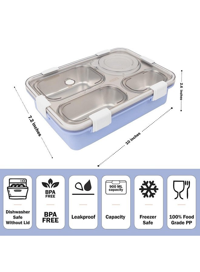 Brand Conquer Lunch Box 3 Compartment Leak-Proof BPA Free Stainless Steel for School, Lunch Box for School & Office with a Fork, a Spoon and a Pair of Chopsticks (Purple, 4 Compartment), 900 Liters - Image 3