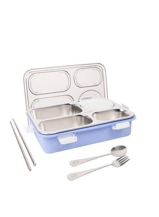Brand Conquer Lunch Box 3 Compartment Leak-Proof BPA Free Stainless Steel for School, Lunch Box for School & Office with a Fork, a Spoon and a Pair of Chopsticks (Purple, 4 Compartment), 900 Liters - Image 1