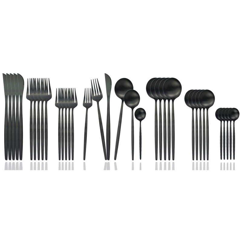 JASHII Silverware Set 36 Piece Food Grade Stainless Steel Flatware Set Fork Spoon Knife Utensils for Daily Use and Party Service for 6 Anti Rust Safe in Dishwasher Matte Black