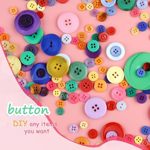 Greentime Buttons for Craft,250~300Pcs Mixed Colors Round 2 and 4 Holes Resin Buttons for Hand-Painted Sewing DIY Crafts, Easter Egg Fillers Decorative - Image 3