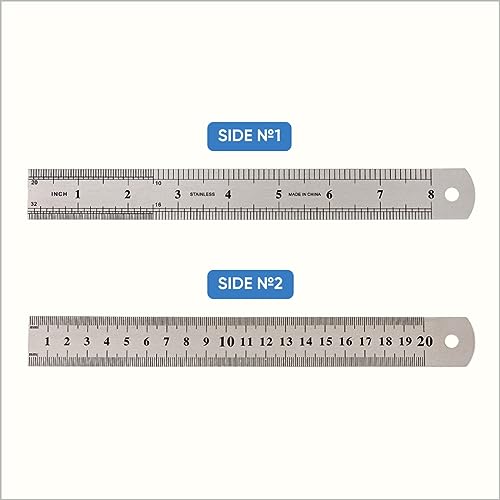 OFXDD Stainless Steel Metal Flexible Rulers - 8 Inch (20 cm) - Pack of 2 - Metal Flexible Ruler Inches & Centimeters - Metric and Standard Classic Stainless Steel Flexible Rulers - Image 2