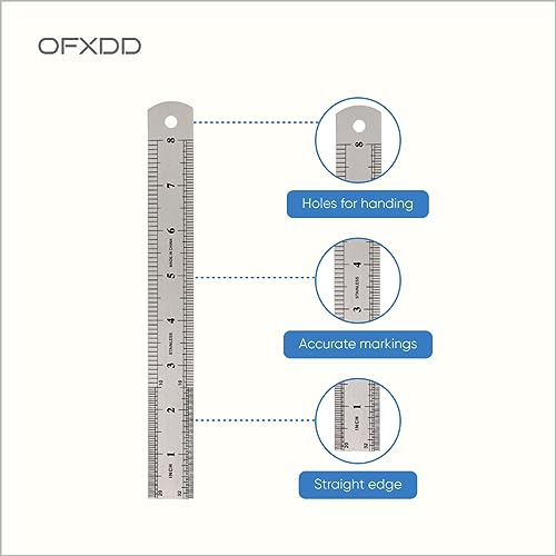 OFXDD Stainless Steel Metal Flexible Rulers - 8 Inch (20 cm) - Pack of 2 - Metal Flexible Ruler Inches & Centimeters - Metric and Standard Classic Stainless Steel Flexible Rulers - Image 4