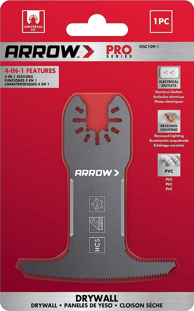 Arrow Fastener Arrow OSC109-1, 4-IN-1 Drywall Oscillating Tool Blade for Electrical Outlet Boxes, Recessed Lights, PVC, Universal, Fits Most Multitools - Image 4