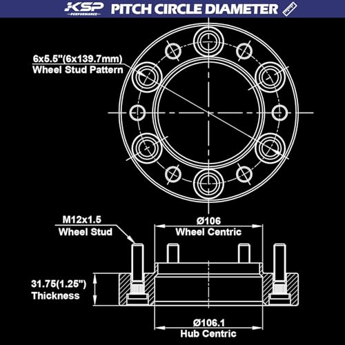 KSP PERFORMANCE KSP 1.25" Wheel Spacers for Tacoma 6 Lug Wheel,4pcs 6x5.5 Hubcentric Spacer fit for 4runner Tundra Fj Cruiser Sequoia,32mm Forged Spacer with 12x1.5 Stud 106mm Center Bore,6x139.7 Aluminum Tire Spacer - Image 2