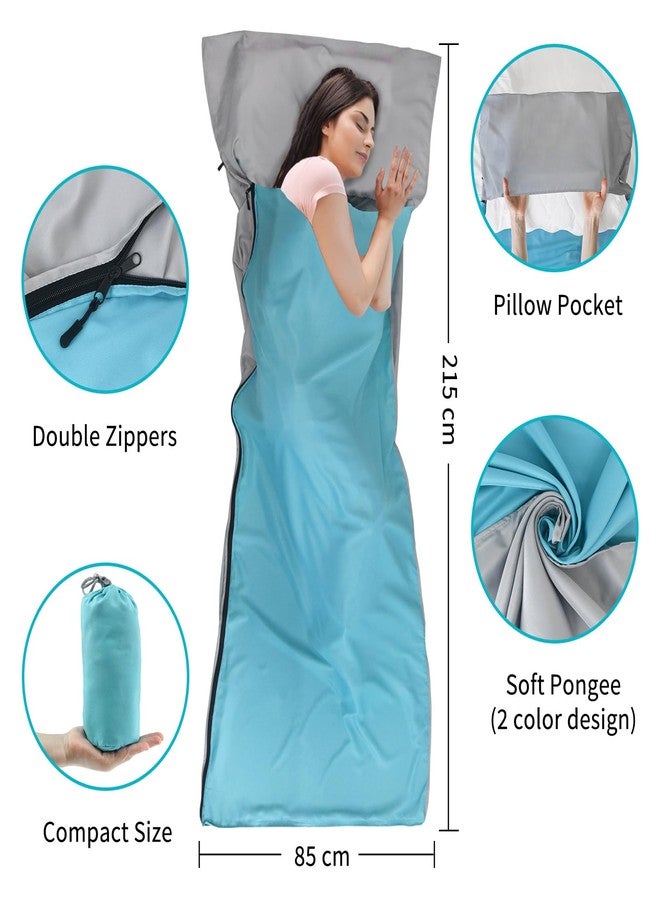 NewDoar Sleeping Bag Liner 215 * 85cm Portable Lightweight Travel Sheet with Pillow Slot Ultralight Soft Camping Sleeping Bag Liner Pongee Fabric for Camping Hiking Backpacking Hotels Hostels - Image 2