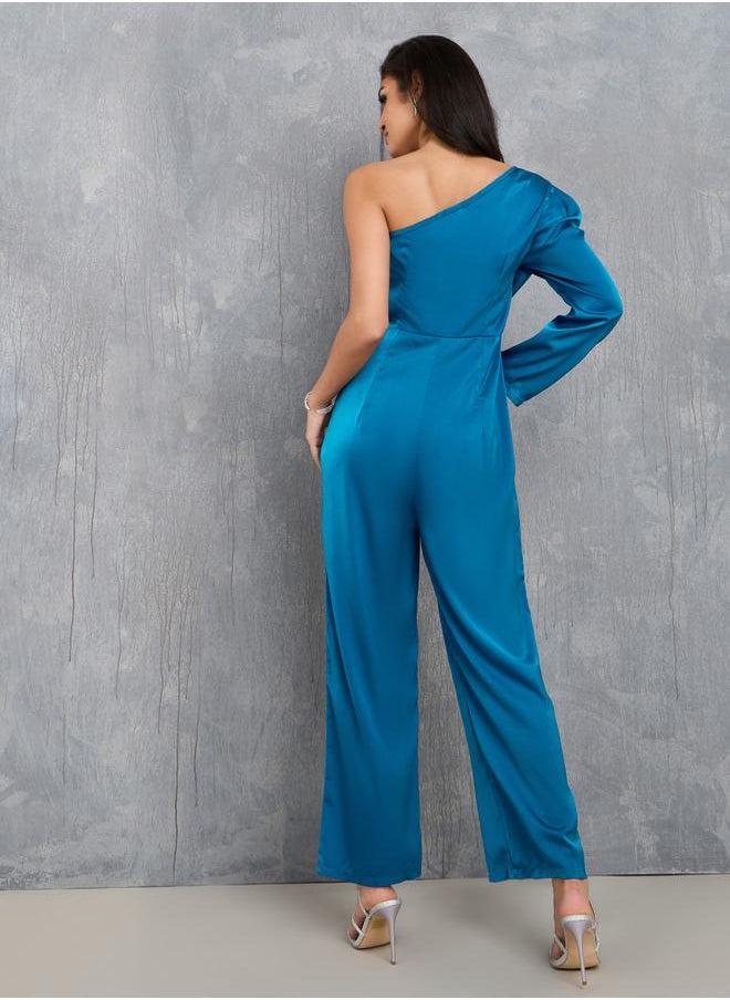 Styli - One Shoulder Neck Straight Leg Jumpsuit - Image 1