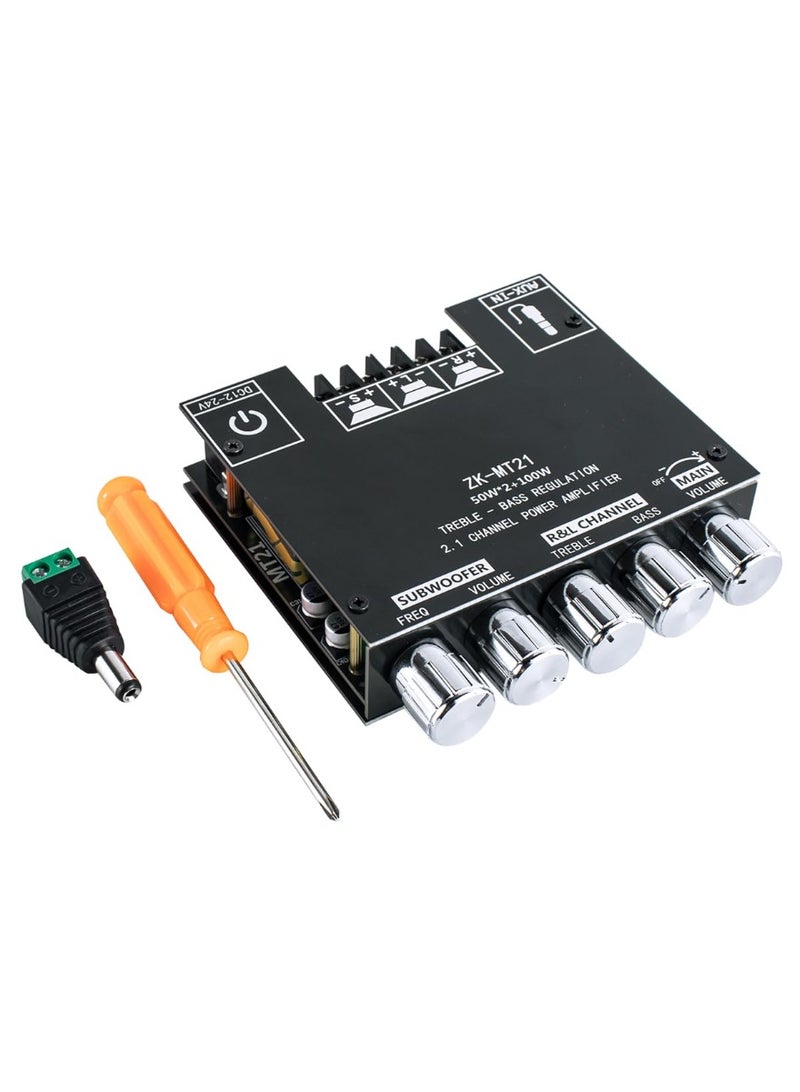 Chabeia 2.1 Channel Bluetooth Audio Power Amplifier Board, 50W×2+100W, with Treble and Bass Control, for DIY Bluetooth Speaker Home Theater（Black） - Image 1