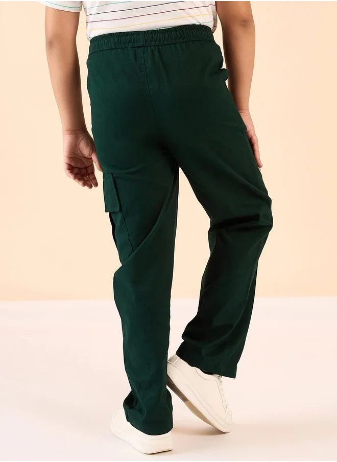 ستايلو بج Solid Drawstring Waist Cargo Pants