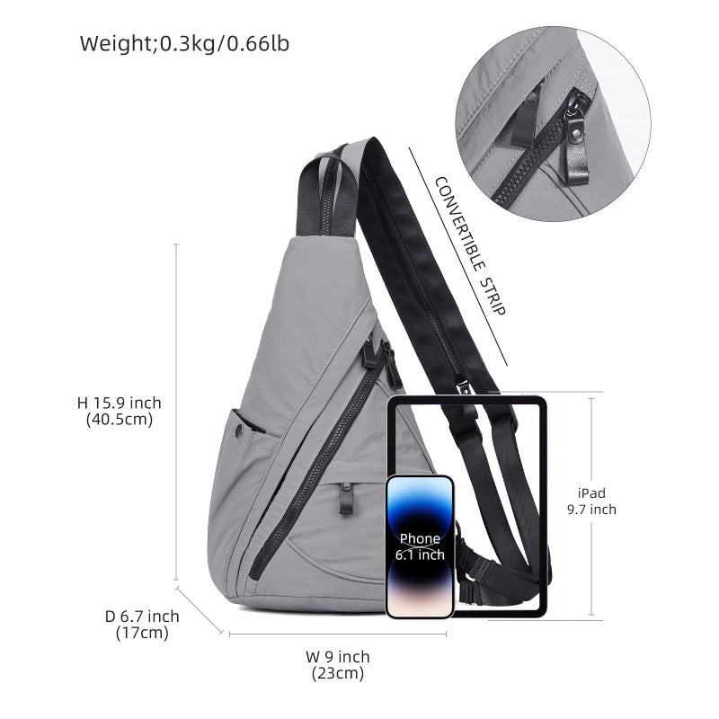 KL928 Crossbody Sling Backpack Nylon Cross Body Bag Travel Hiking Shoulder Bags Daypack Rucksack Unisex (Grey) - Image 2