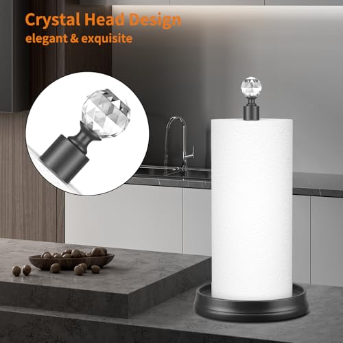 KASUNTO Paper towel holder (with crystal head) Steel Paper towel holder countertop，Black paper towel holder for Kitchen Countertops, Bars & Dining Tables,Fits Standard & Jumbo Rolls,Matte Black - Image 3