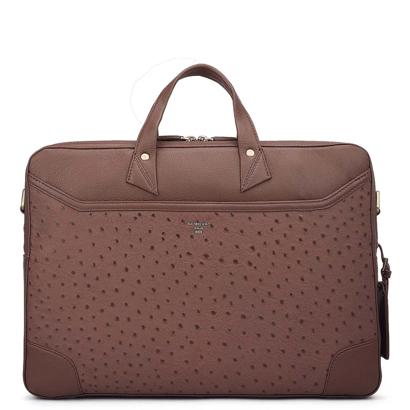 Da Milano  Ostrich Leather Laptop Bag - Brown  | Best Price UAE