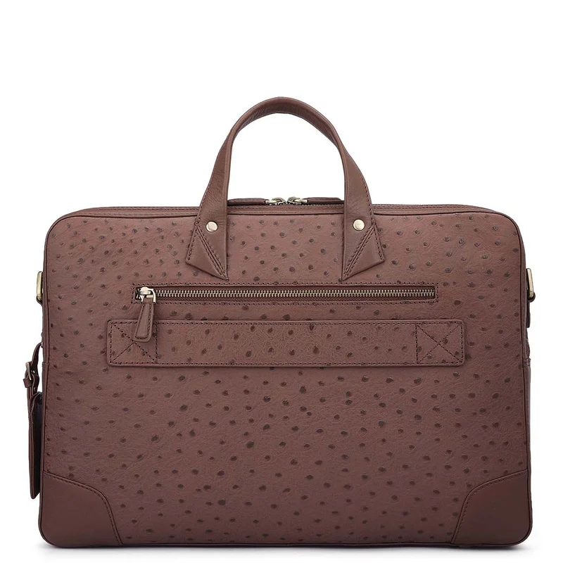 Da Milano  Ostrich Leather Laptop Bag - Brown  | Best Price UAE