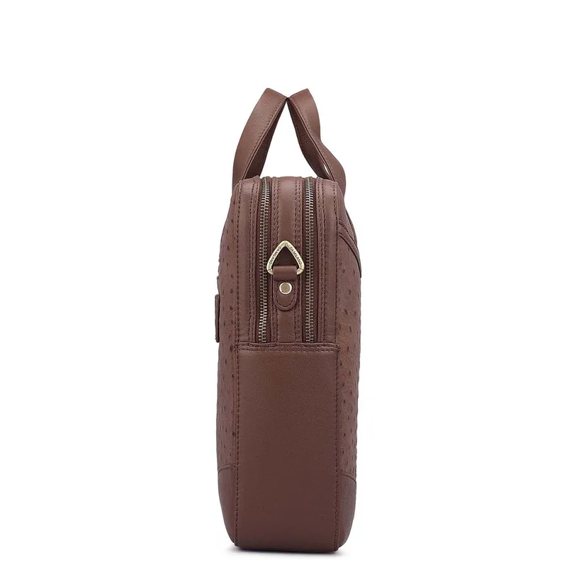 Da Milano  Ostrich Leather Laptop Bag - Brown  | Best Price UAE