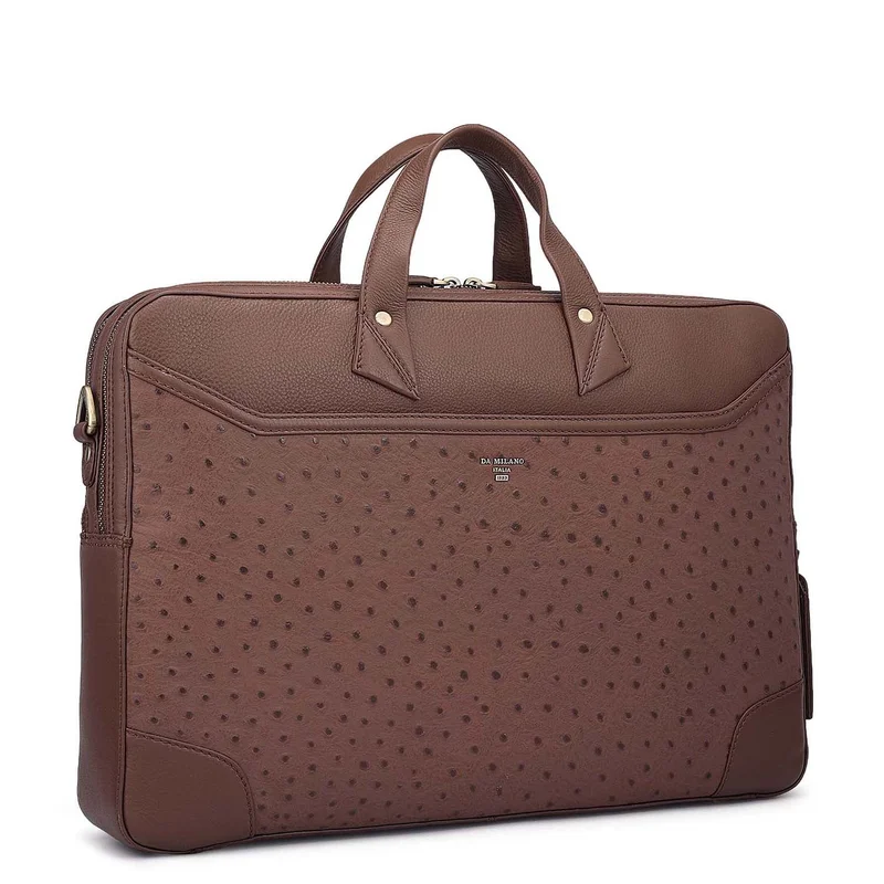 Da Milano  Ostrich Leather Laptop Bag - Brown  | Best Price UAE