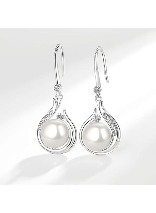 DUNISO Pearl Drop Earring for Women, Hypoallergenic Celtic Knot Zirconia Dangle Earring Good Luck Irish Flower Earrings, Fashion White Pearl Hook Earrings Bohemian Jewelry Gifts for Women Mother - Image 4