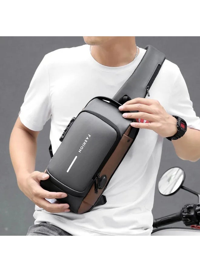 شنطة كتف كروس صغيرة مضادة للسرقة مقاومة للماء مع منفذ شحن USB خفيفة الوزن متعددة الوظائف قفل مختلط للكتف والظهر للرجال والنساء 23  سم * 15  سم - Image 2