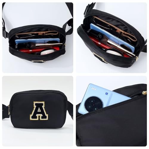 YOOLIFE Initial Belt Bag - Crossbody Bags Women - Fanny Packs for Women Cross Body Bag Black Small Waist Packs Travel Everywhere Belt Bag Monogram Crossbody Bag M - Image 4
