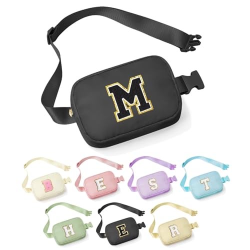 YOOLIFE Initial Belt Bag - Crossbody Bags Women - Fanny Packs for Women Cross Body Bag Black Small Waist Packs Travel Everywhere Belt Bag Monogram Crossbody Bag M - Image 1