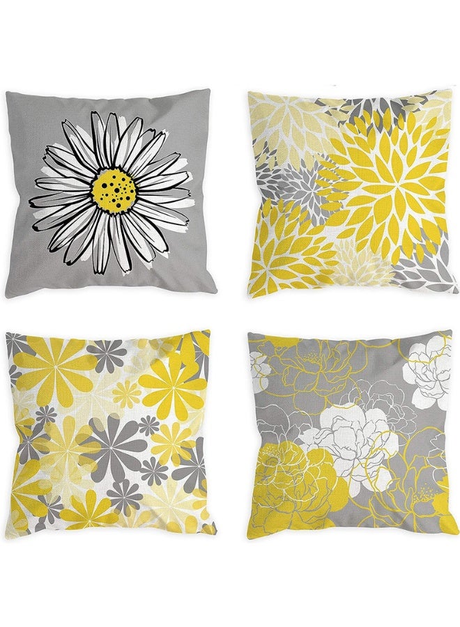 DUNISO 4Pcs Throw Pillow Covers, Linen Pillow Covers Floral Design Square Cushion Cover,Flower Pillowcase,Comfortable and Durable,for Couch Chair Sofa Bed Living Room Home Decor ,45*45cm - Image 1