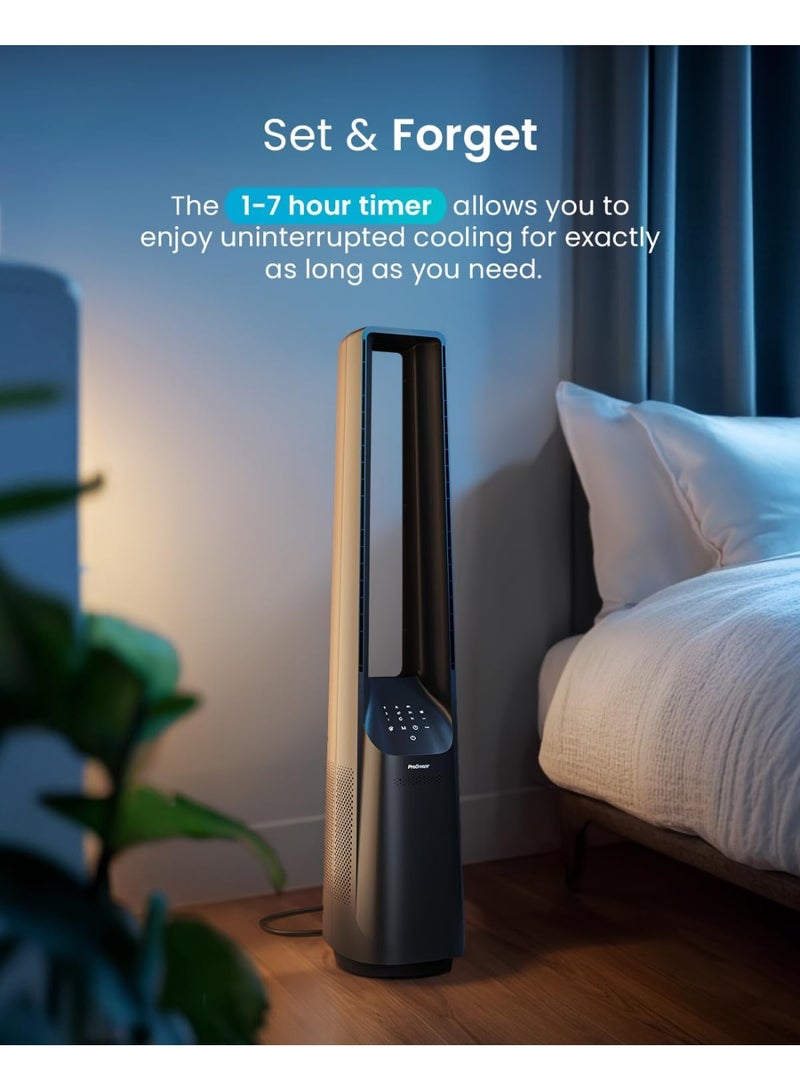 برو_بريز مروحة برجية بدون شفرات من Pro Breeze بمقاس 40 بوصة ومحرك تيار مستمر (DC) - مروحة فائقة الهدوء مزودة بجهاز تحكم عن بُعد وشاشة LED، وتتميز بـ 6 سرعات و5 أوضاع للتشغيل، بالإضافة إلى خاصية التذبذب التلقائي بزاوية 60 درجة ومؤقت زمني لمدة 7 ساعات (اللون الأسود) - Image 5