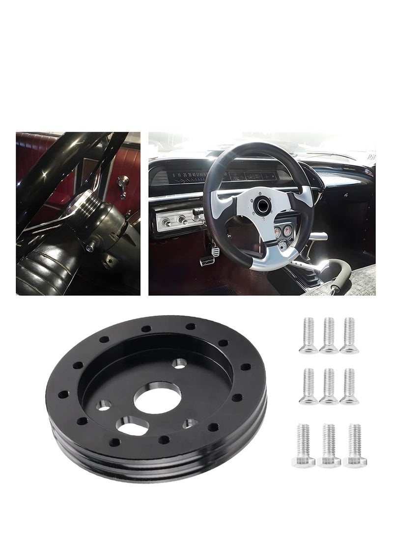 SYOSI Car Steering Wheel Hub Adapter Conversion Spacer, 6 Hole to 3 Hole, Aluminum Alloy Car Steering Wheel Spacer Adapter Boss Kit, Universal Automotive Modification Accessories (Black)  - Image 1