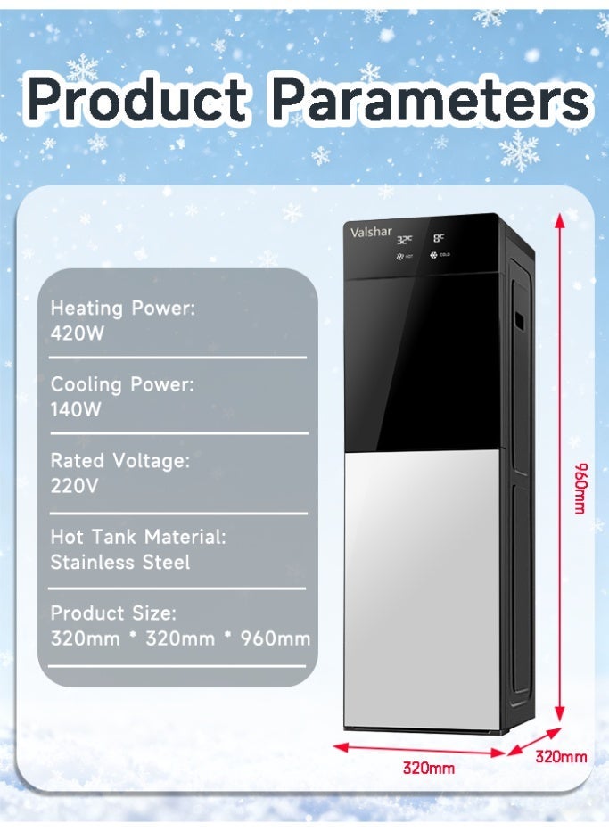 Valshar Bottom Loading Water Dispenser Temperature Display| Normal, Hot and Cold Function, 3 Taps| Cold Temperature: 7-12 Degrees Celsius; Hot Temperature: 85-100 Degrees Celsius| Perfect For Home And Office| Metallic Silver - Image 5