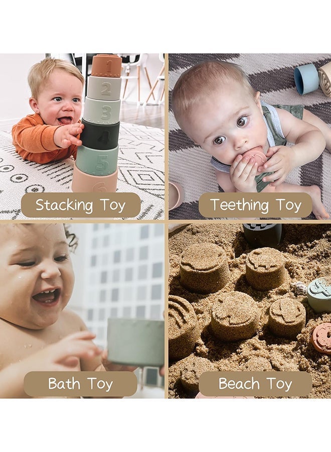 Moonkie Stacking Cups Toy, Fun Educational Baby Toys Silicone Soft Teething Toy, Age 6+ Months, 7 Piece Set - Image 3